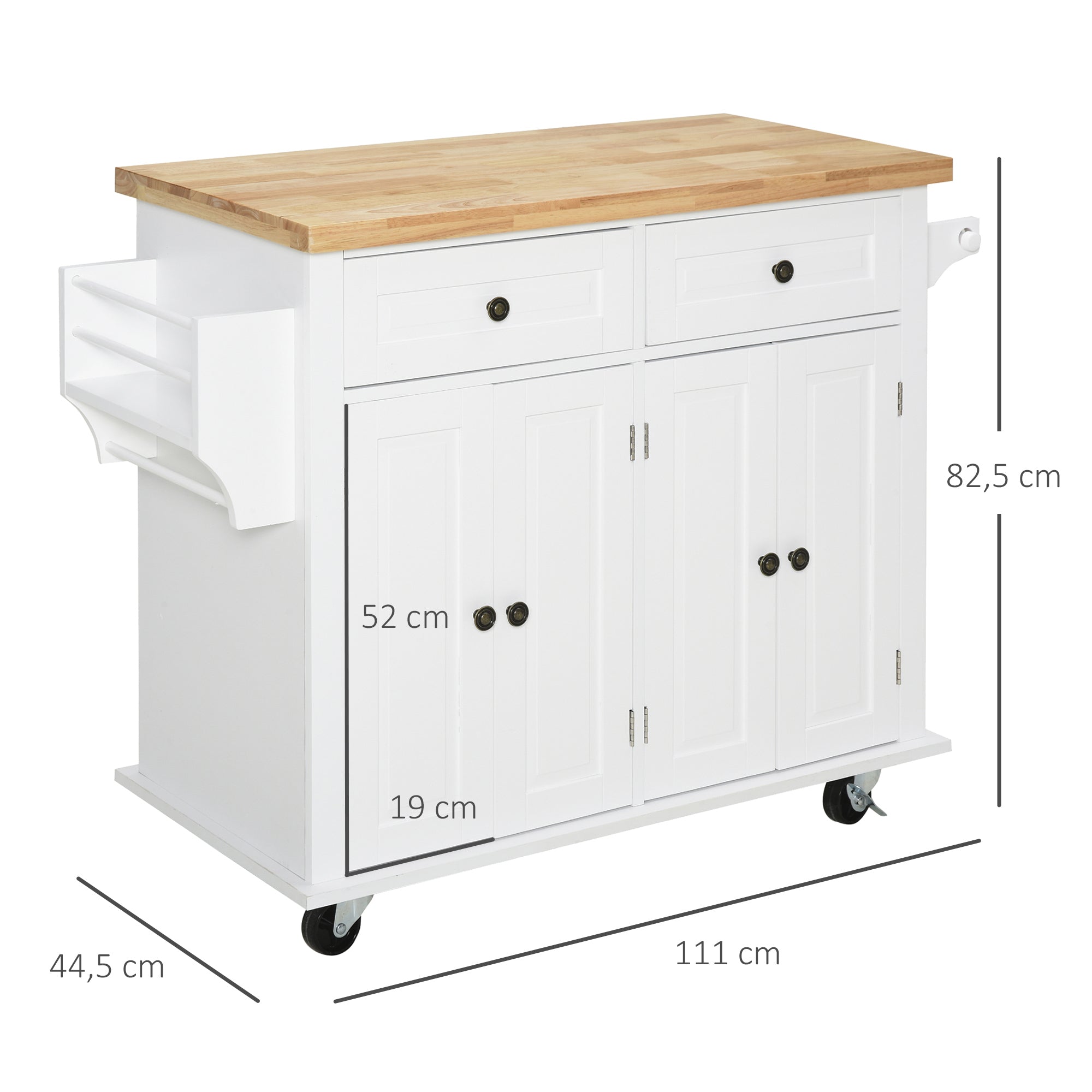 Ilha de Cozinha Portátil 111x44.5x82.5 cm - Branco