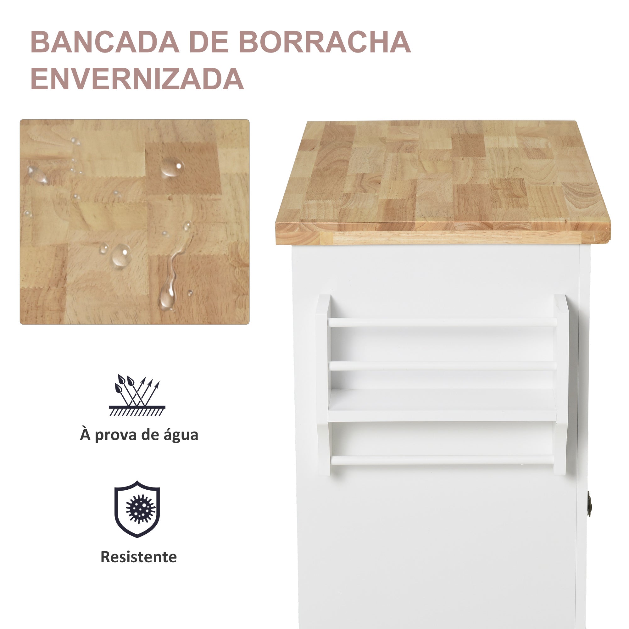 Ilha de Cozinha Portátil 111x44.5x82.5 cm - Branco