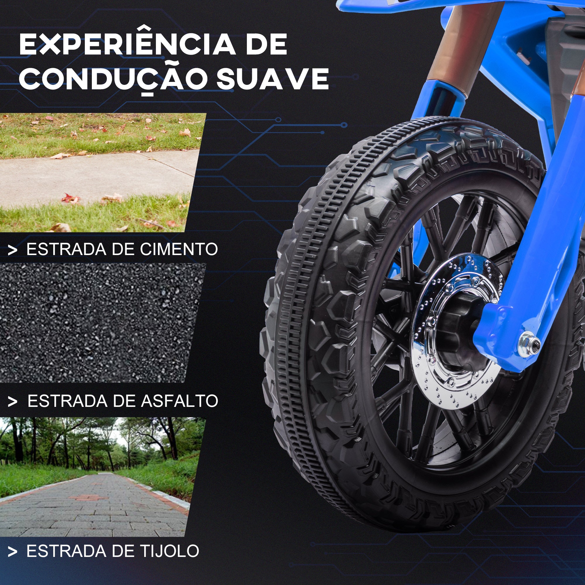 Moto Elétrica Infantil Azul 105x57x62 cm com Rodas de Treino e Buzina