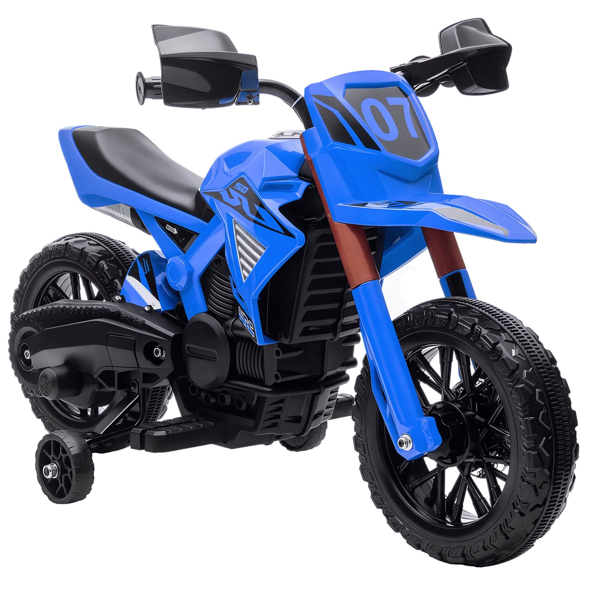 Moto Elétrica Infantil Azul 105x57x62 cm com Rodas de Treino e Buzina