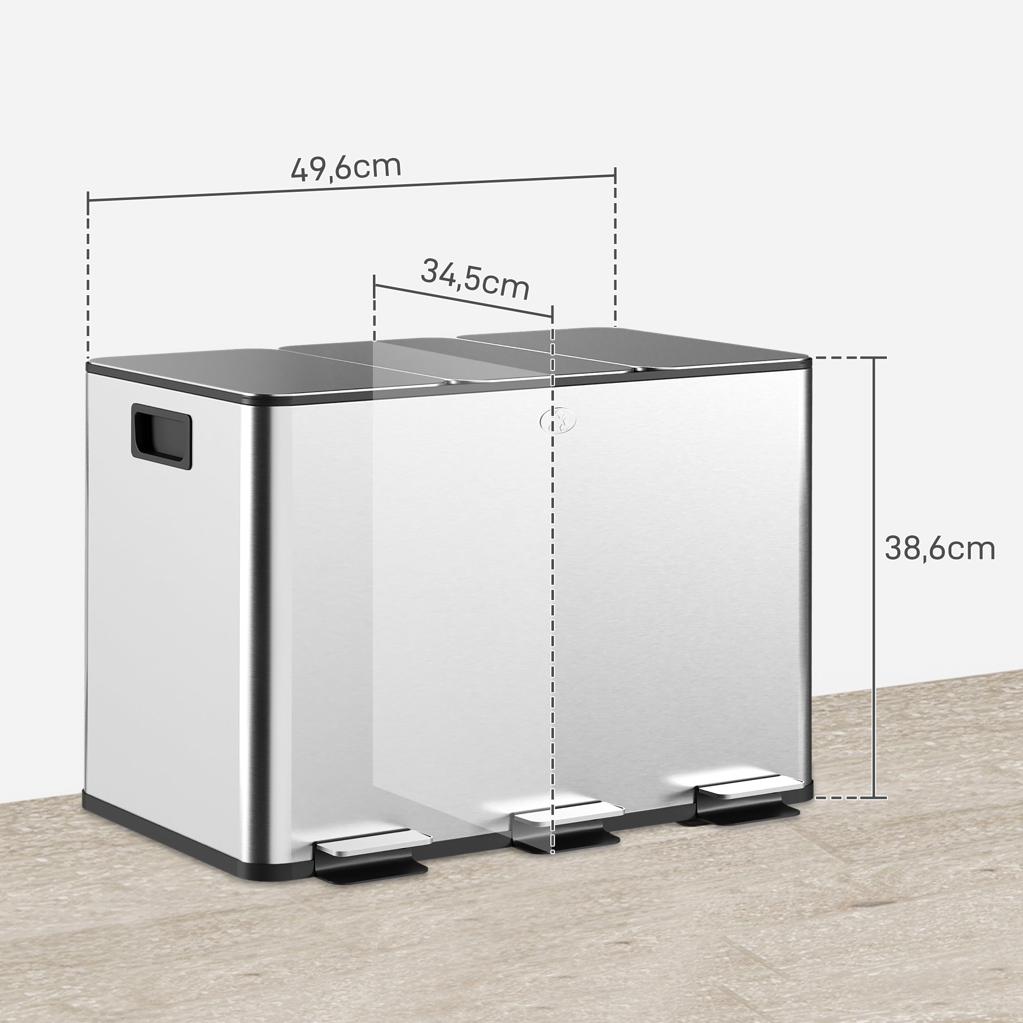 Balde de Lixo de Cozinha 3 Compartimentos 3x10L Prata 49,6x34,5x38,6 cm