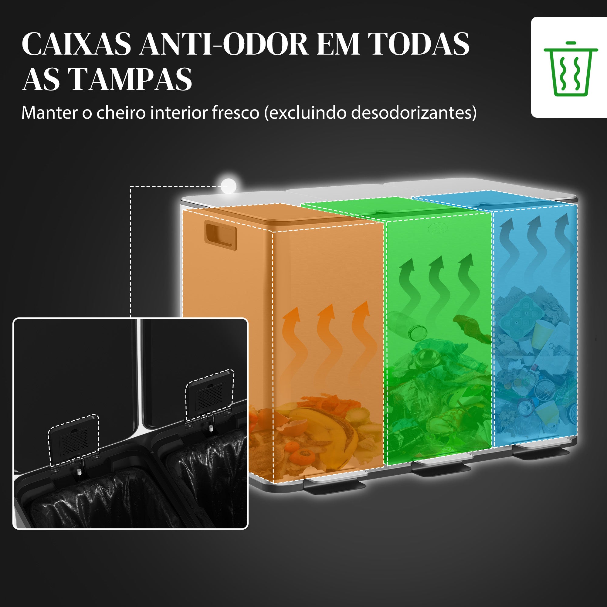 Balde de Lixo de Cozinha 3 Compartimentos 3x10L Prata 49,6x34,5x38,6 cm