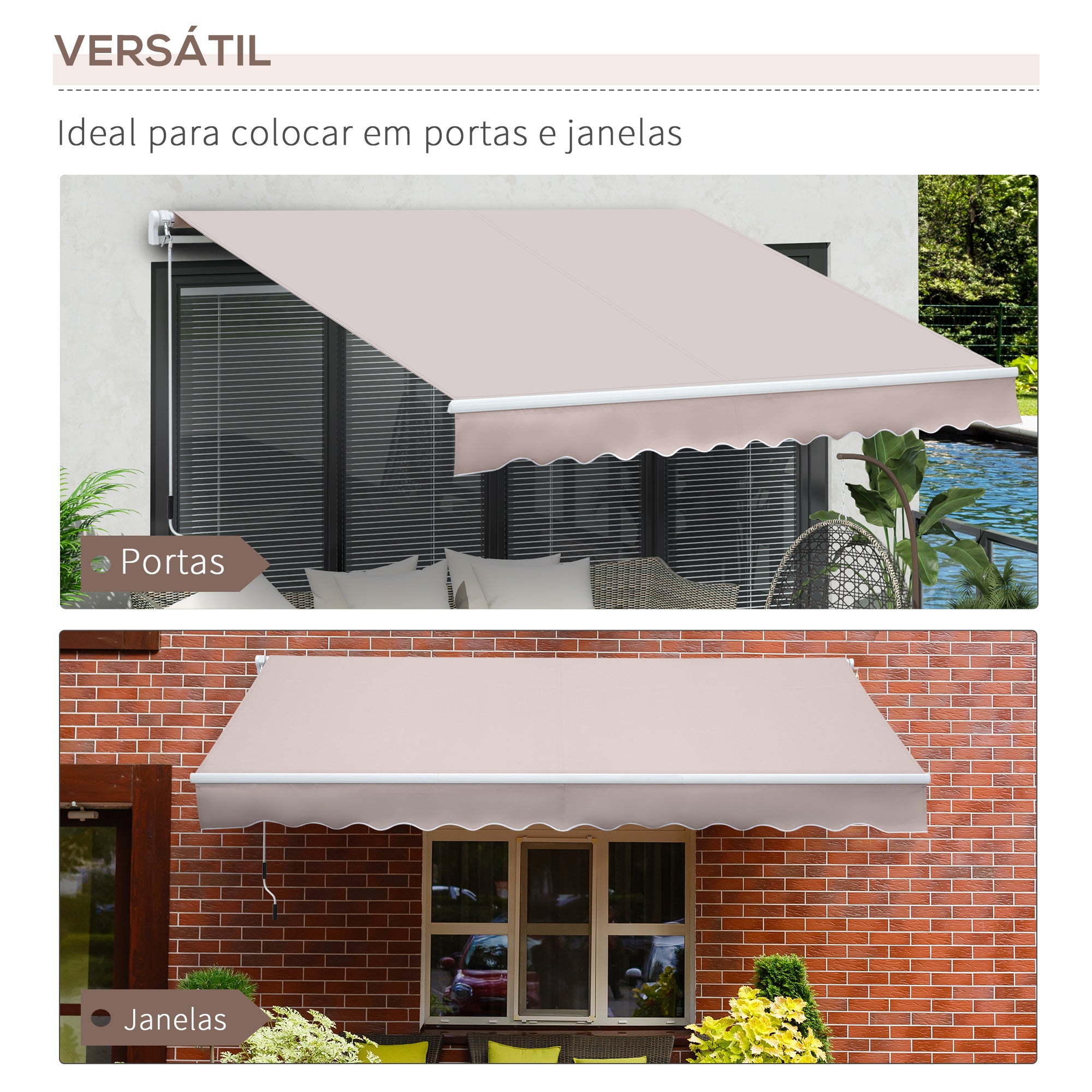 Toldo Manual com Manivela Retrátil 295x200 cm Bege