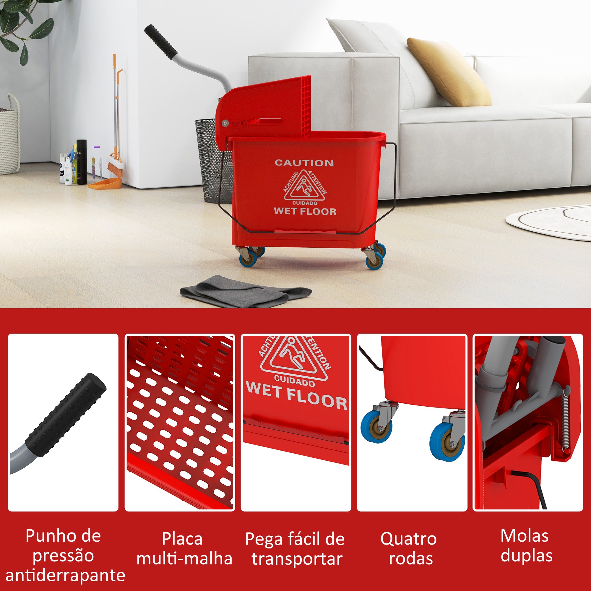 Balde de Limpeza 20L – 60x27x70,5 cm – Vermelho – Plástico