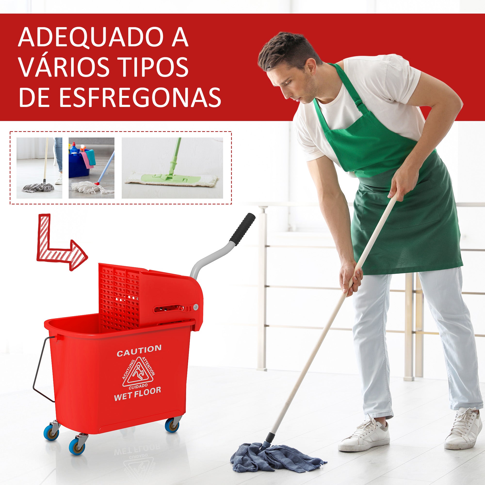 Balde de Limpeza 20L – 60x27x70,5 cm – Vermelho – Plástico