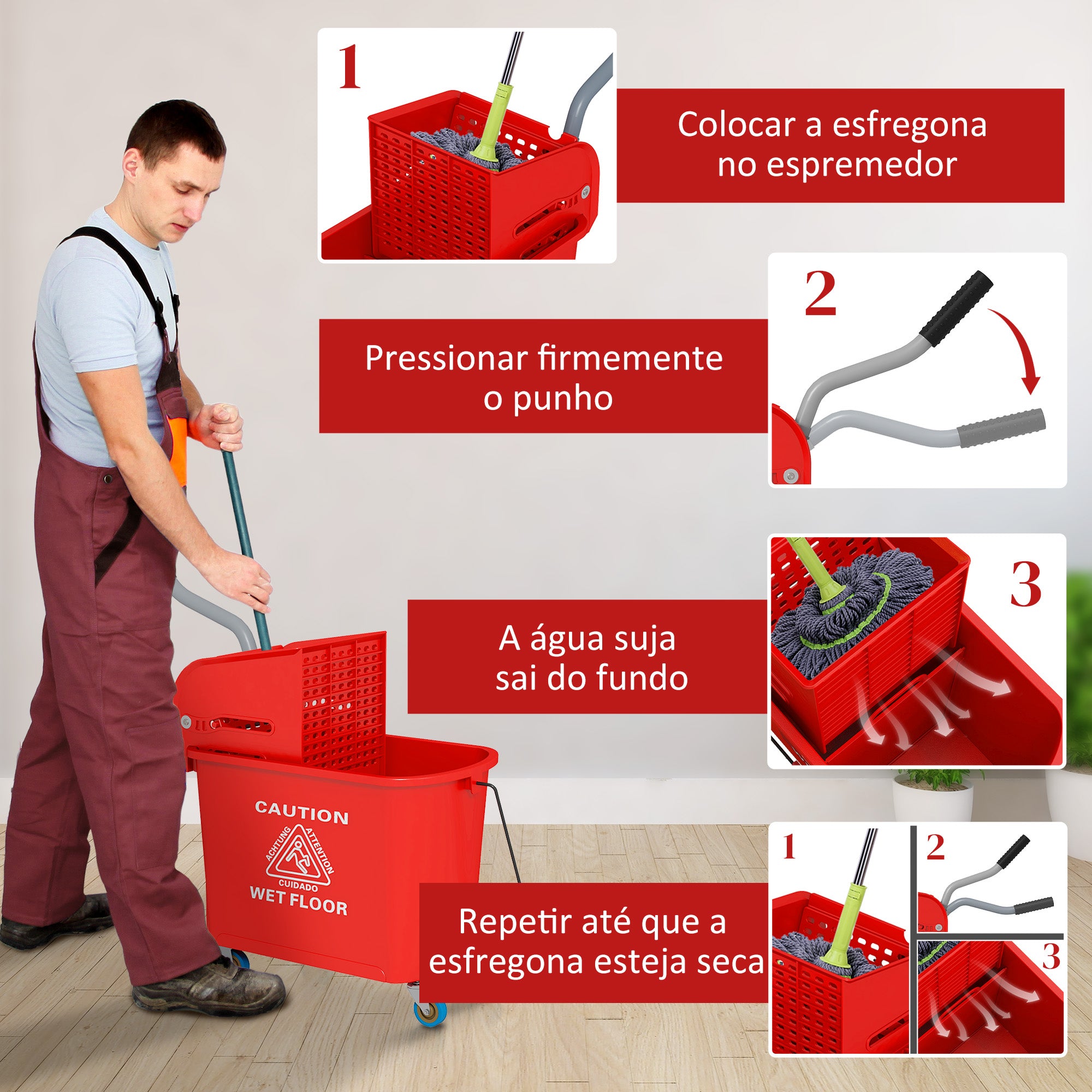 Balde de Limpeza 20L – 60x27x70,5 cm – Vermelho – Plástico
