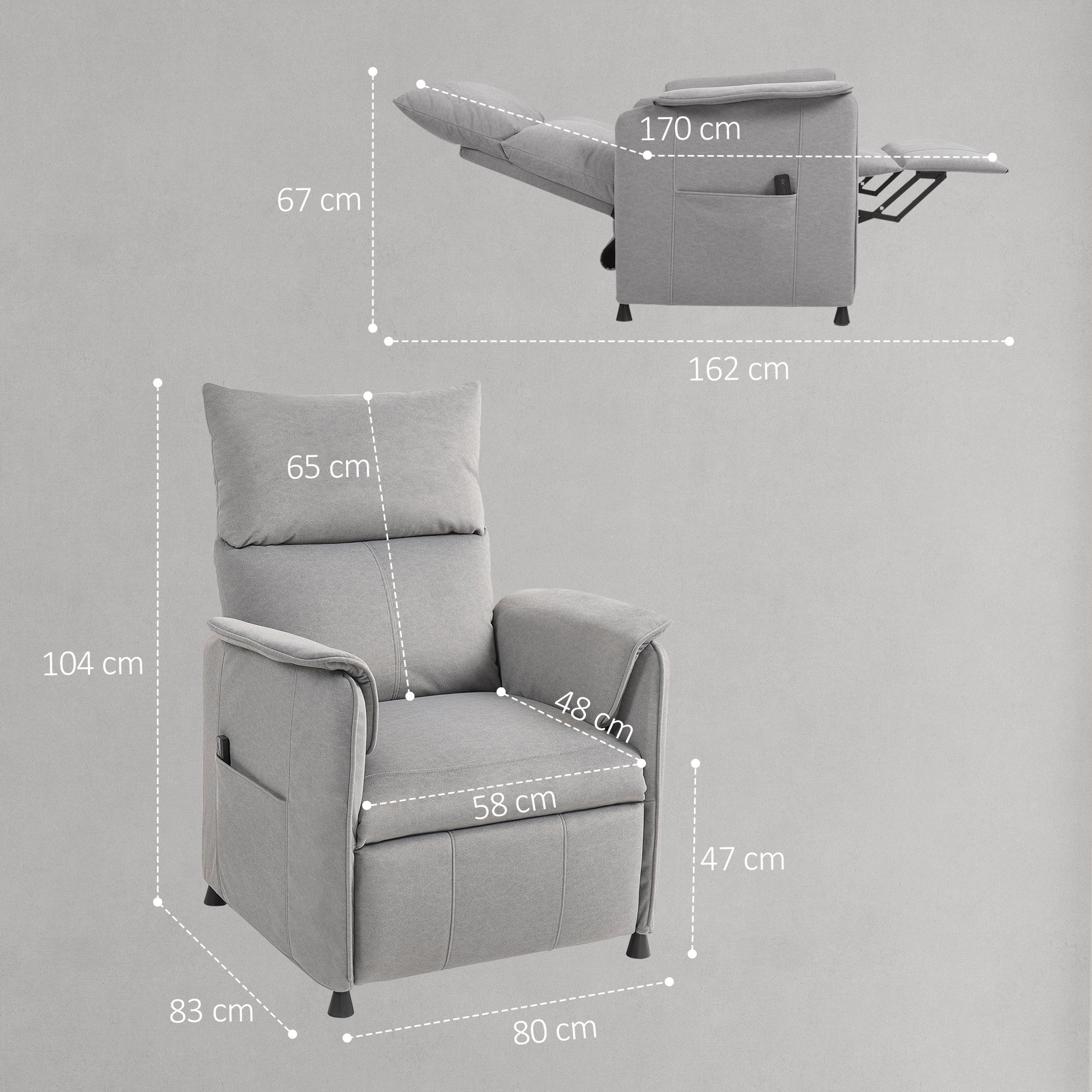 Poltrona Reclinável Elétrica Cinzenta 80x83x104 cm