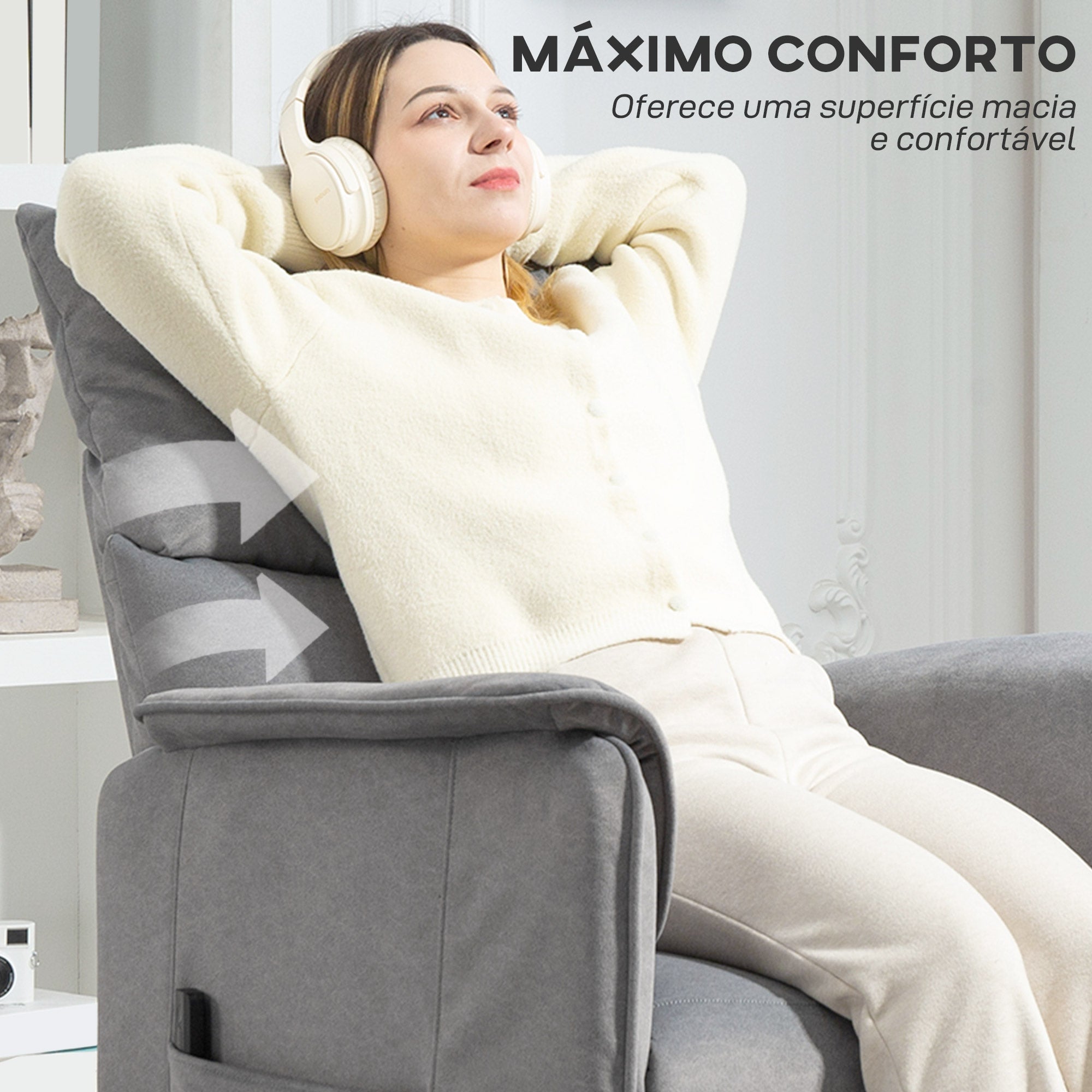 Poltrona Reclinável Elétrica Cinzenta 80x83x104 cm
