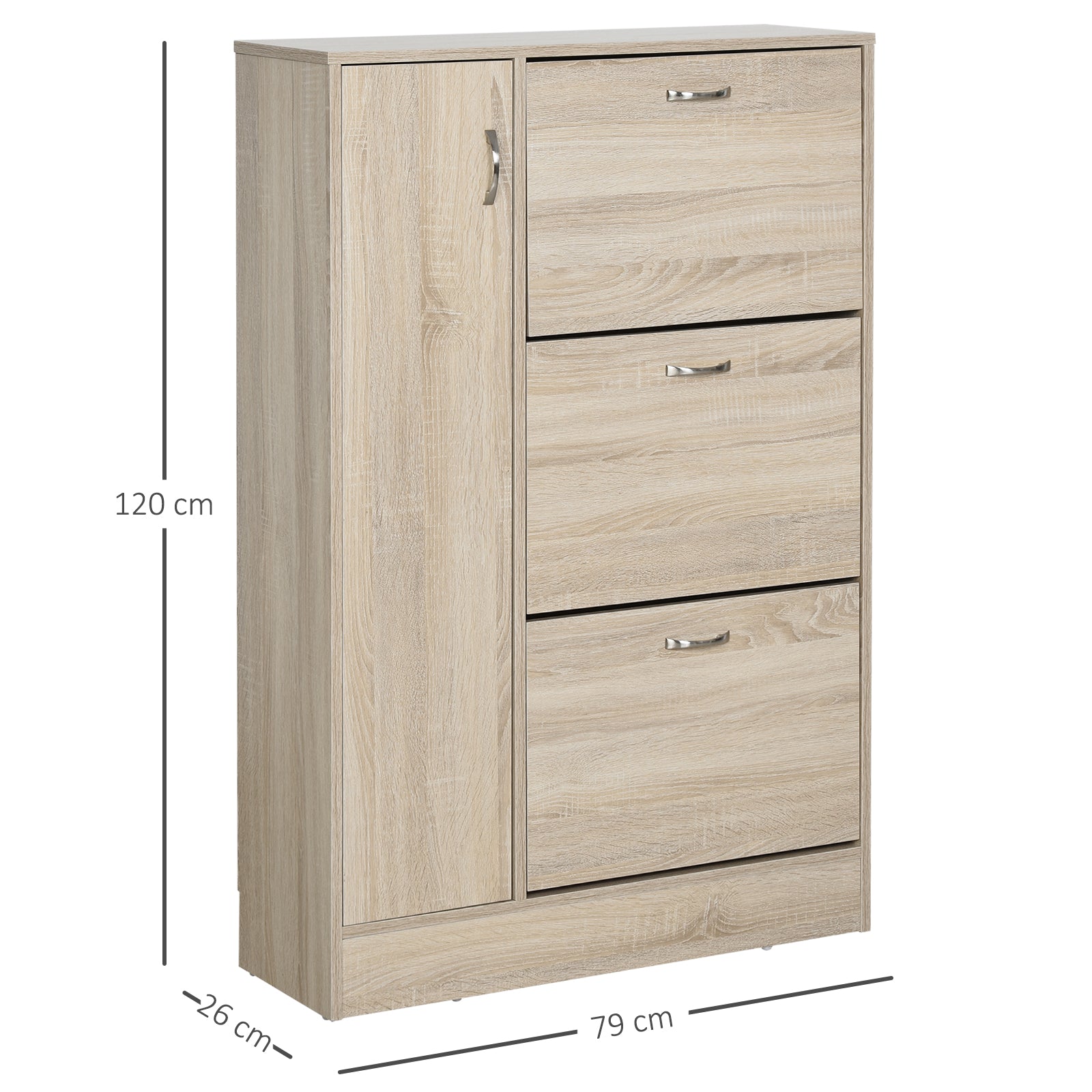 Sapateira com 3 Portas para até 12 Pares de Sapatos - Cor de Madeira Natural 79x26x120 cm