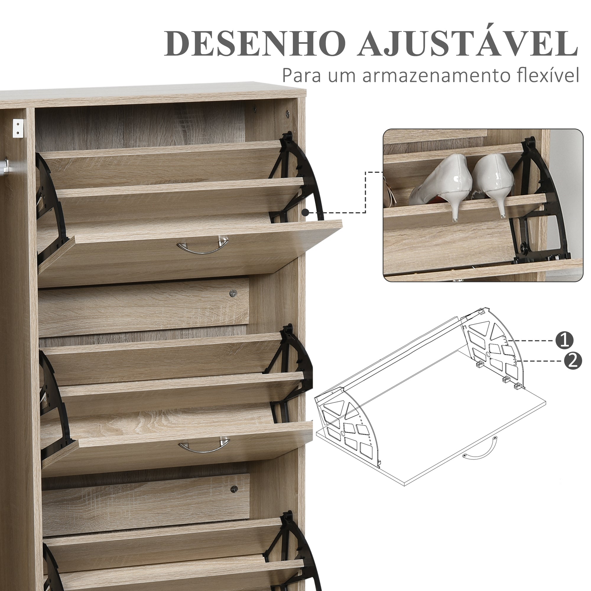 Sapateira com 3 Portas para até 12 Pares de Sapatos - Cor de Madeira Natural 79x26x120 cm