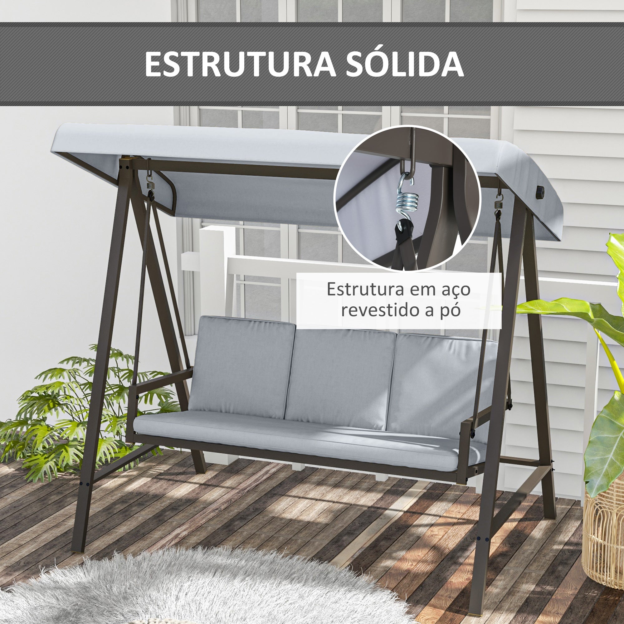 Baloiço de Jardim 3 Lugares Cinza 200x125x175 cm