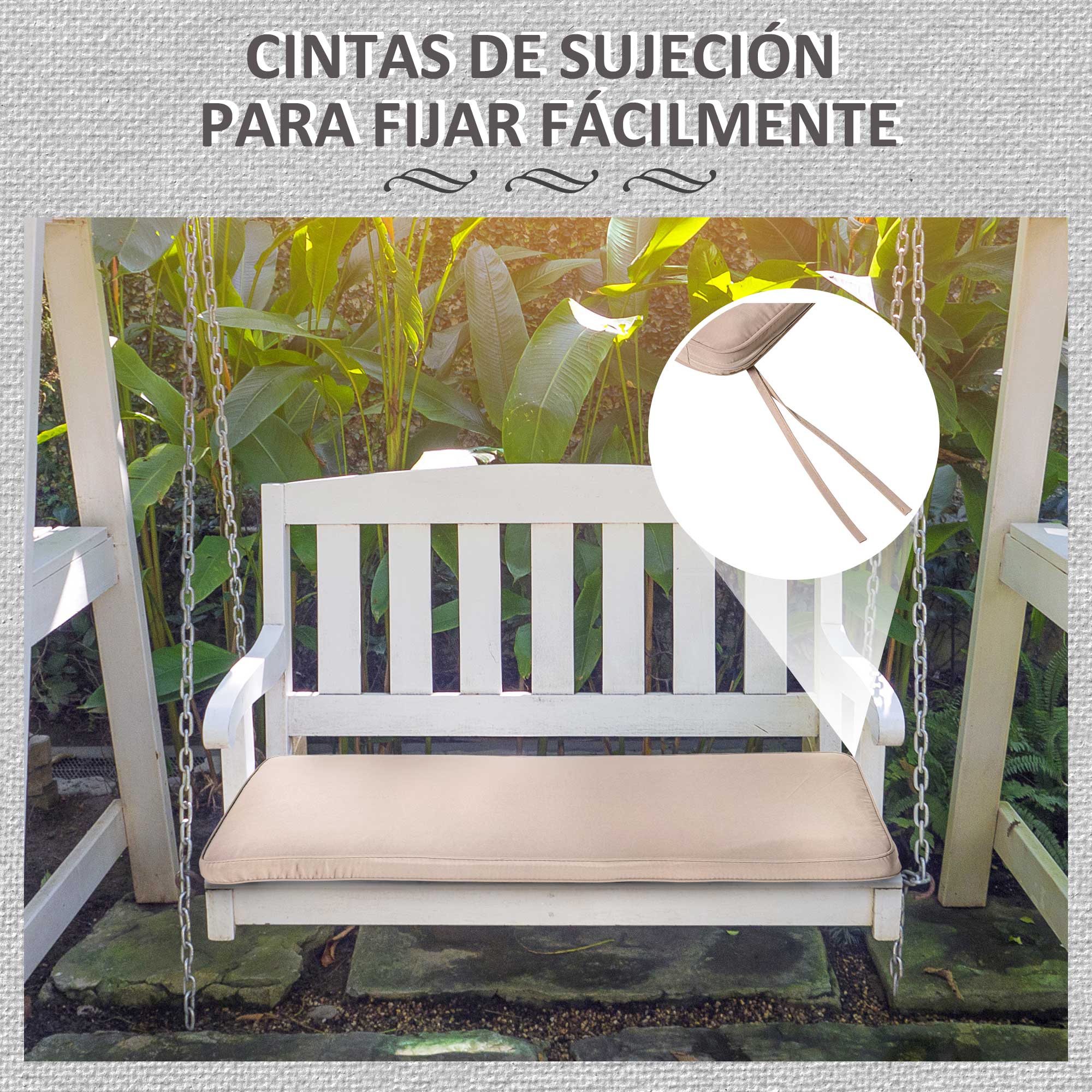Almofada para Banco de Jardim 110x46x5cm Bege Escuro