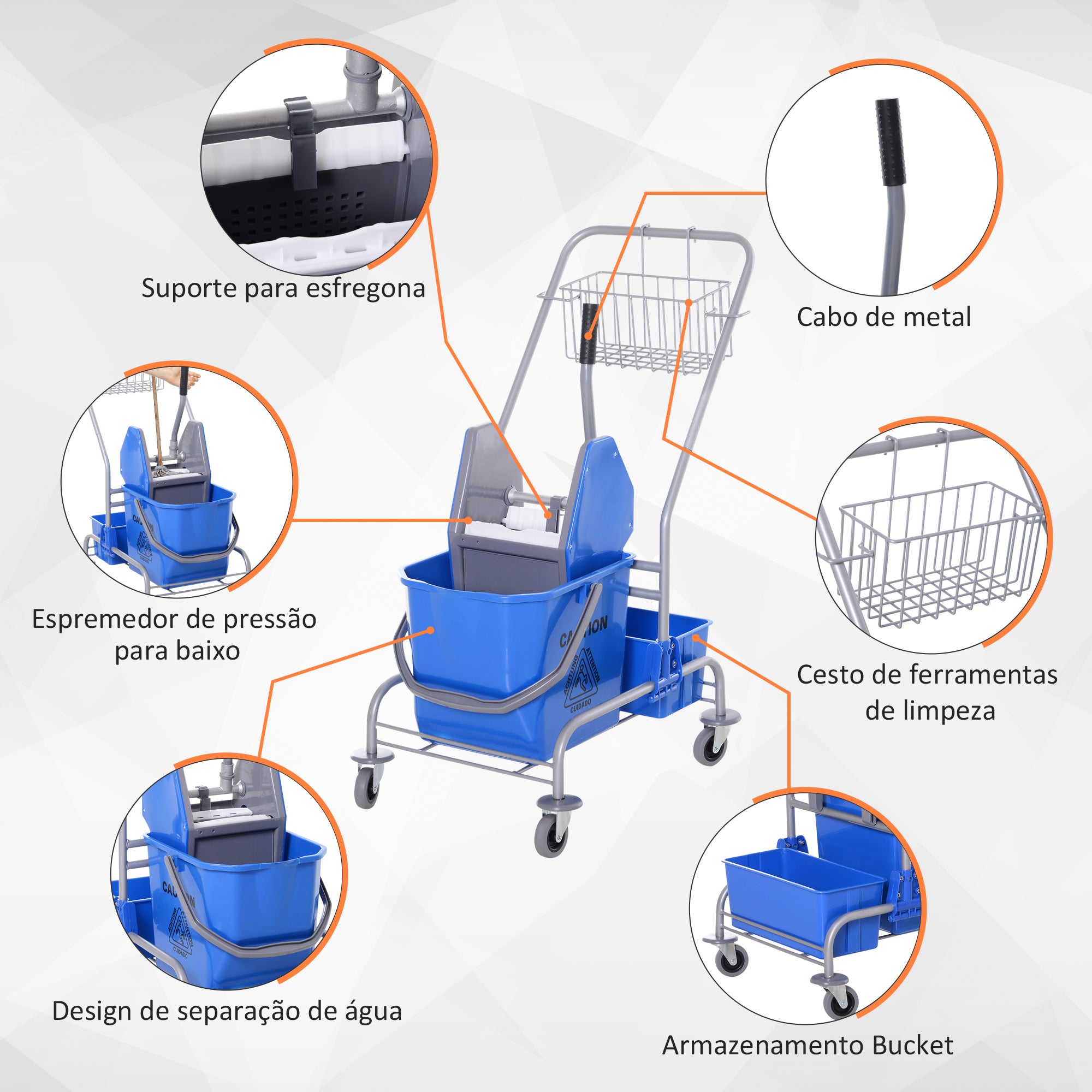 Carrinho de Limpeza Profissional 25 Litros Azul 72x49,5x95 cm