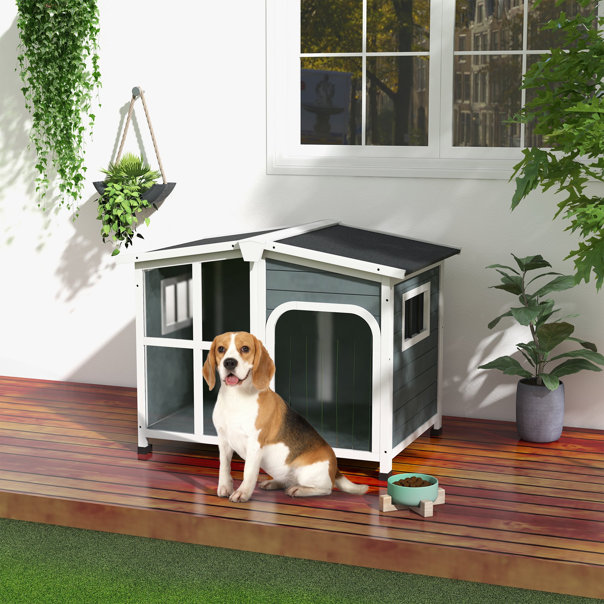 Casa para Cães de Madeira 101x66,5x70,5cm - Cinzento