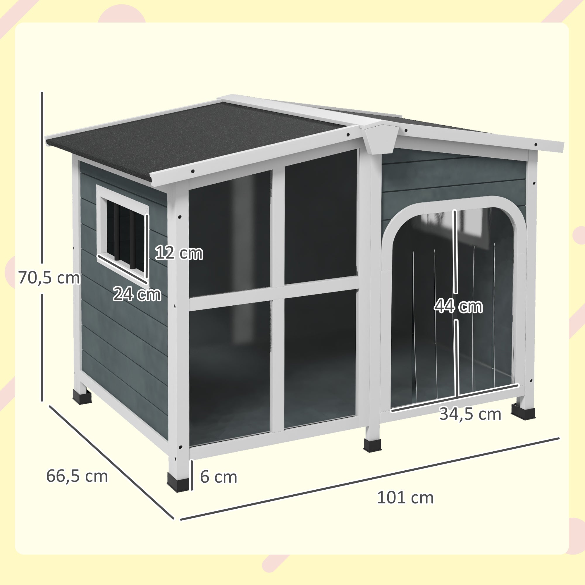 Casa para Cães de Madeira 101x66,5x70,5cm - Cinzento