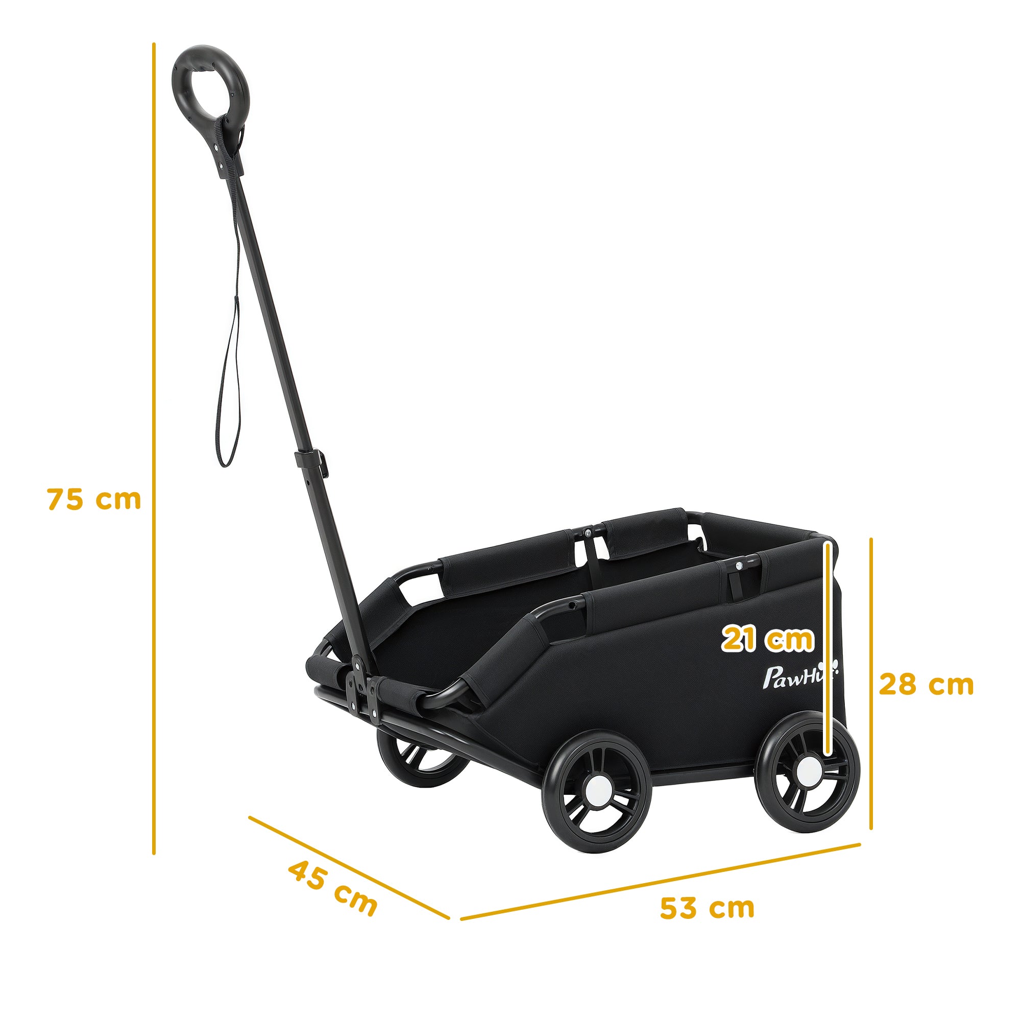 Carrinho para Cães Miniatura 53x45x28 cm - Preto