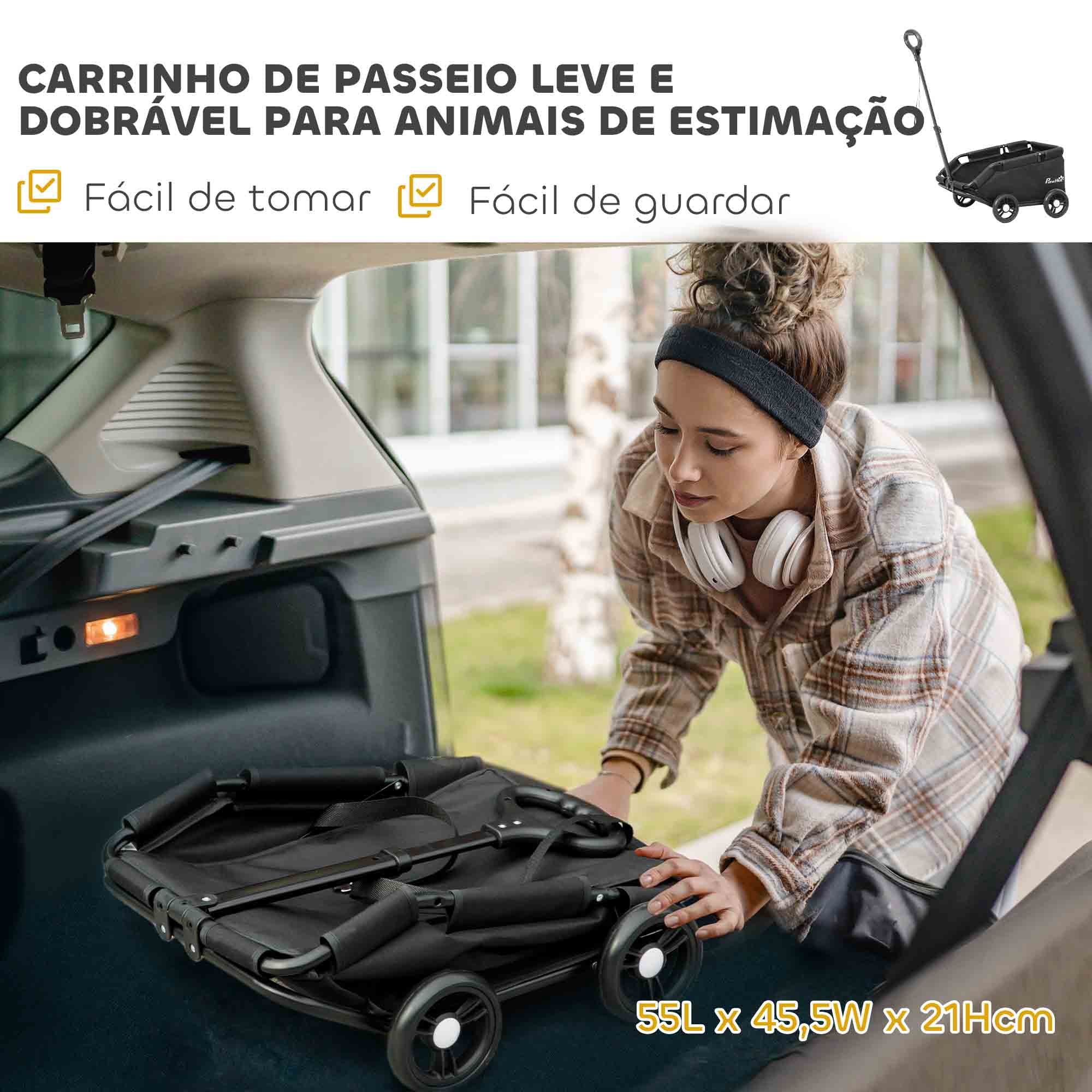 Carrinho para Cães Miniatura 53x45x28 cm - Preto