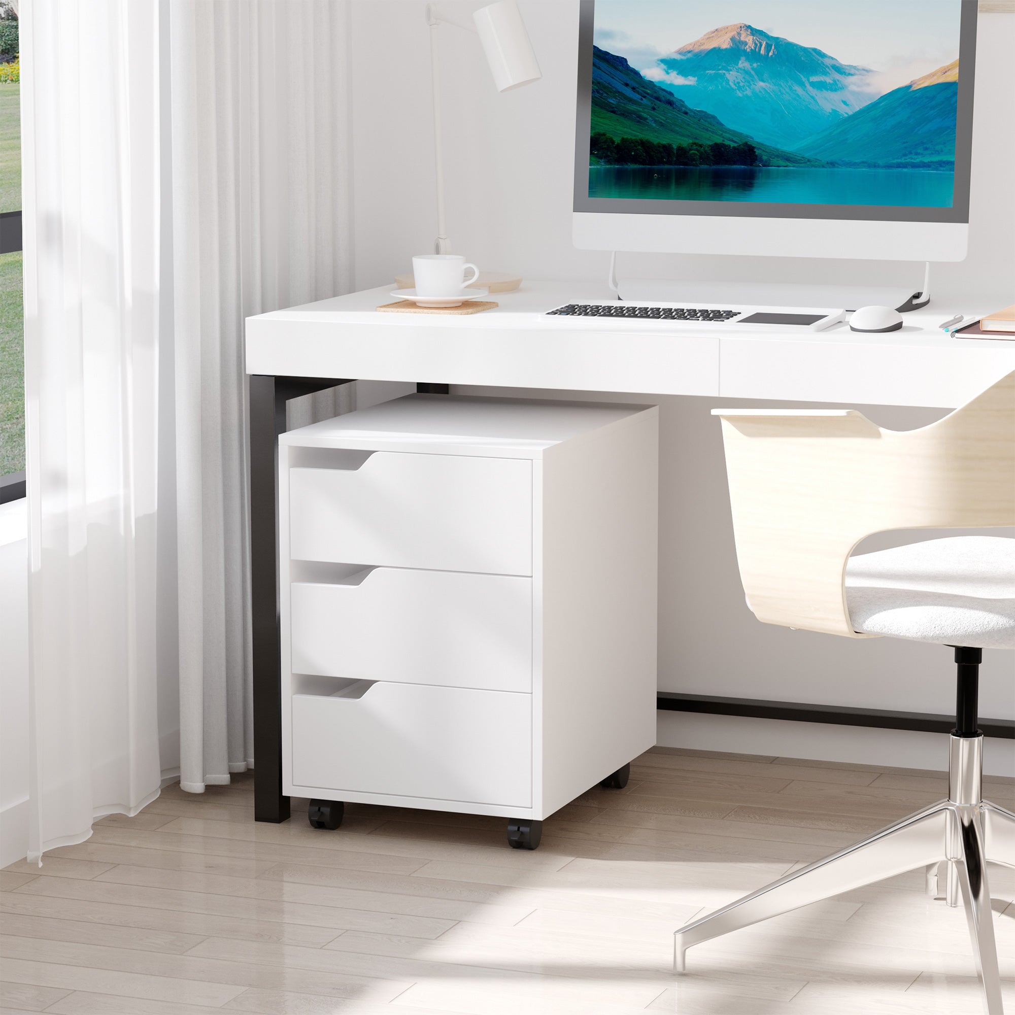 Bloco de Gavetas com 3 Gavetas e 4 Rodas 40x50x57,5 cm - Branco