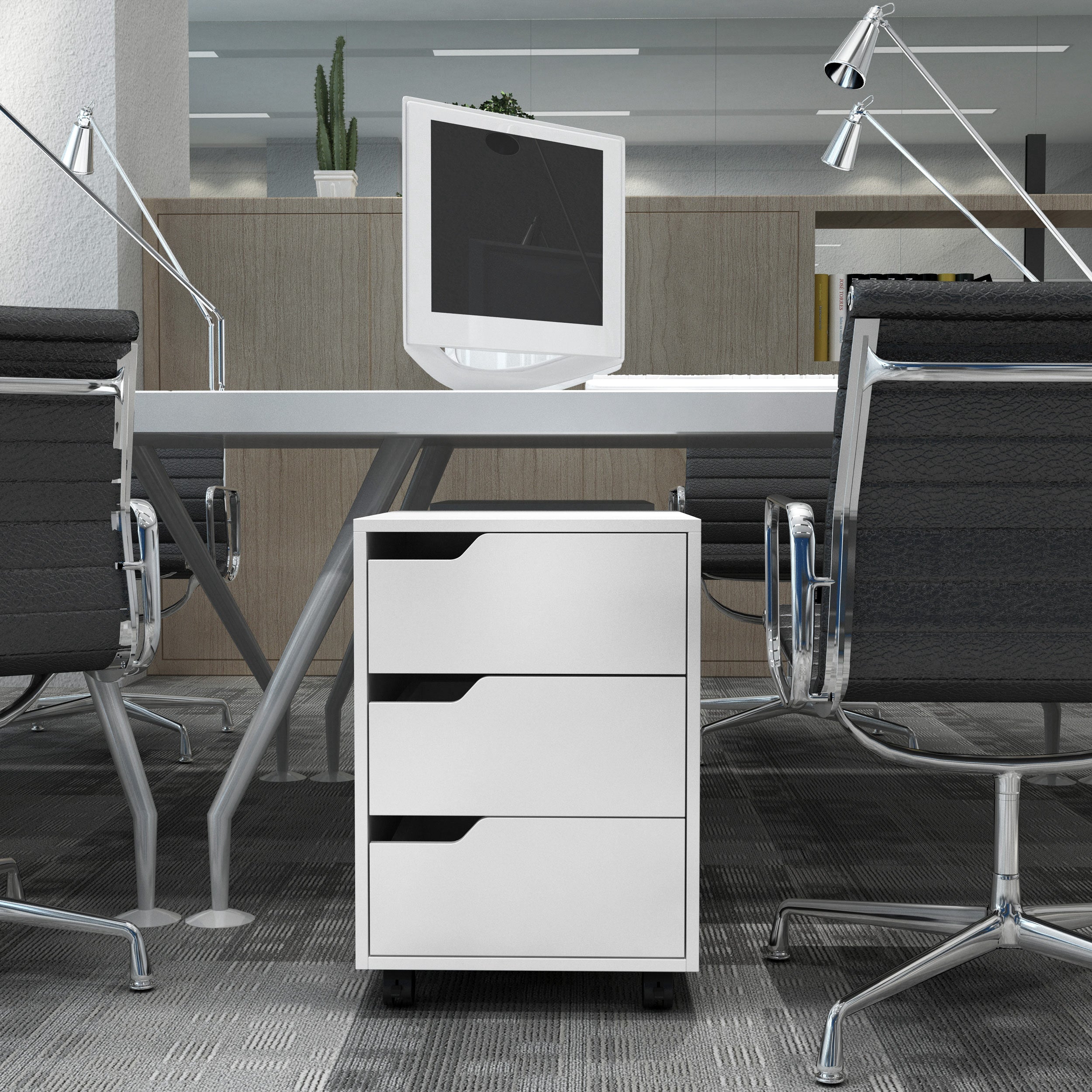 Bloco de Gavetas com 3 Gavetas e 4 Rodas 40x50x57,5 cm - Branco