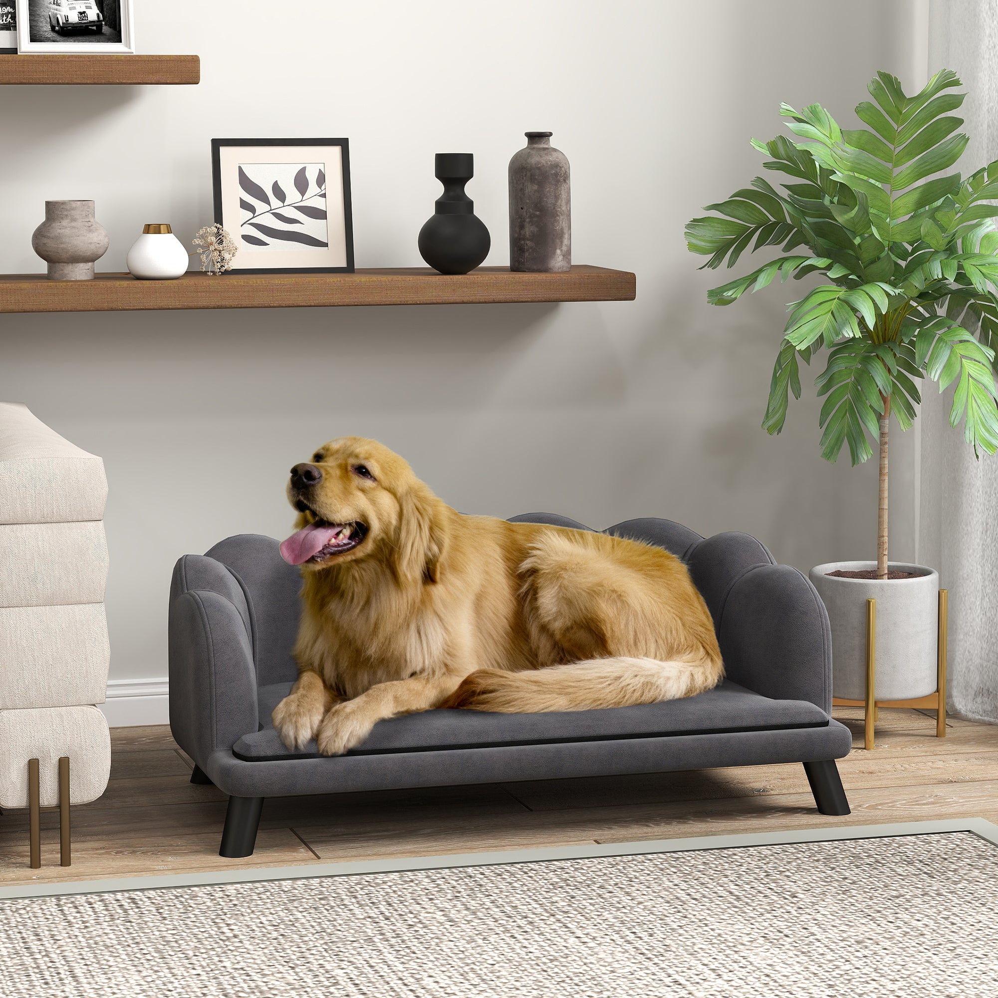 Sofá Cama para Cães Médios 98,5x60,5x35,5 cm Cinza Escuro