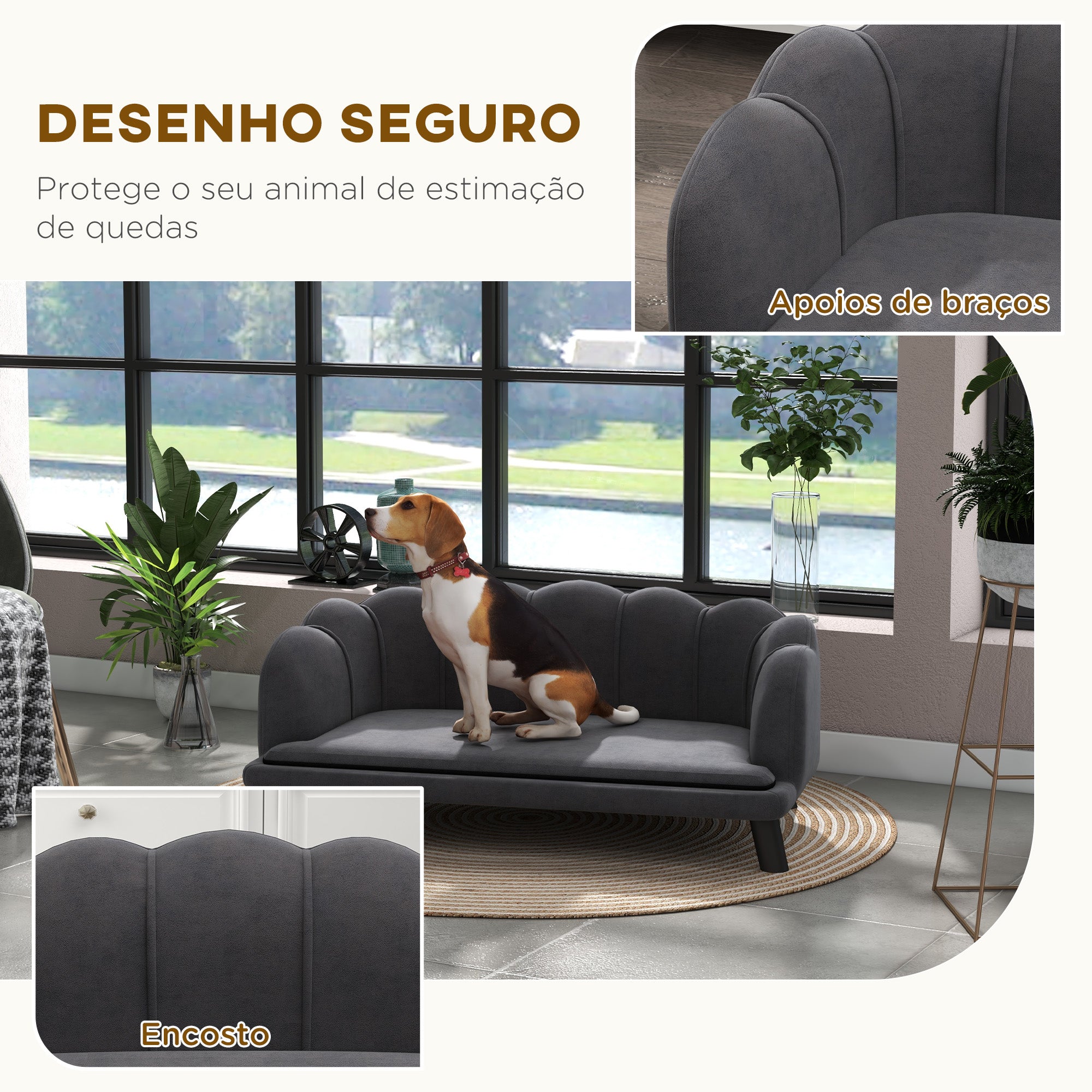Sofá Cama para Cães Médios 98,5x60,5x35,5 cm Cinza Escuro