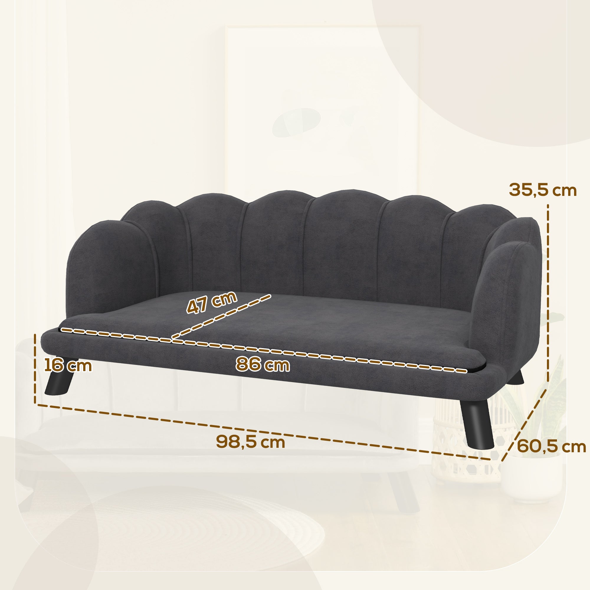 Sofá Cama para Cães Médios 98,5x60,5x35,5 cm Cinza Escuro