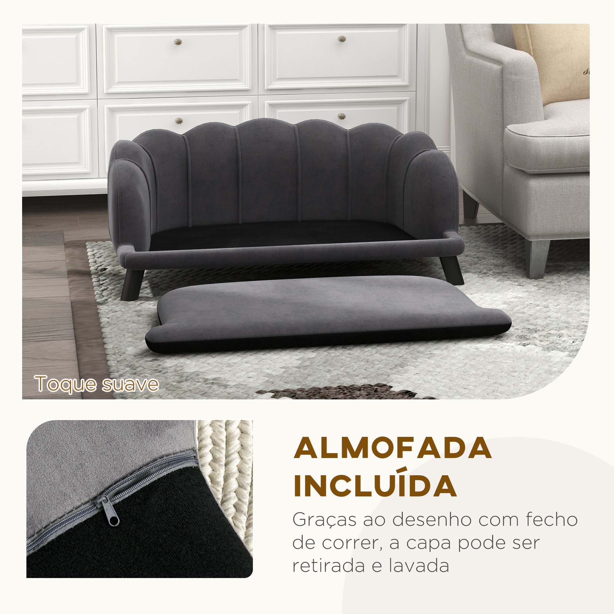 Sofá Cama para Cães Médios 98,5x60,5x35,5 cm Cinza Escuro