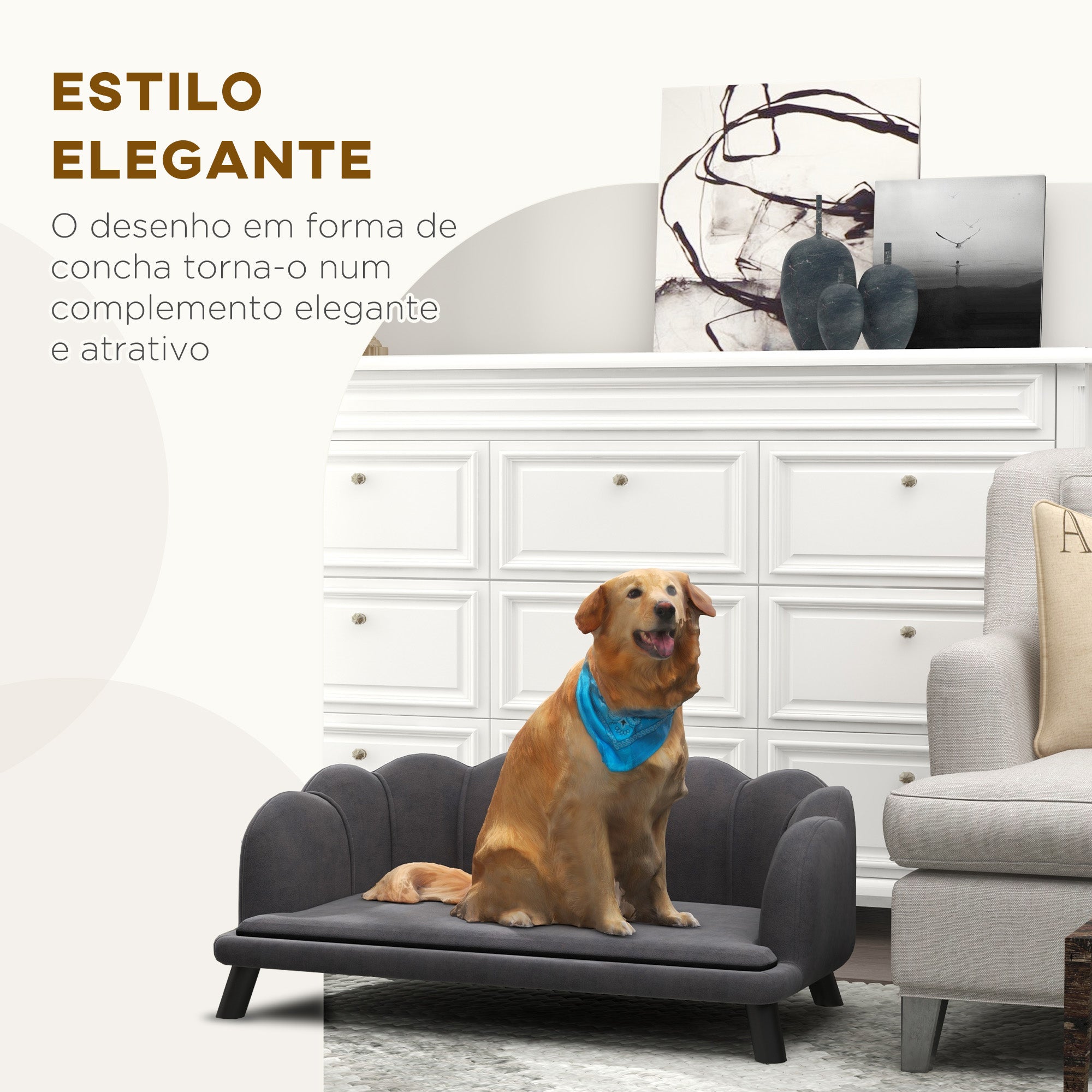 Sofá Cama para Cães Médios 98,5x60,5x35,5 cm Cinza Escuro