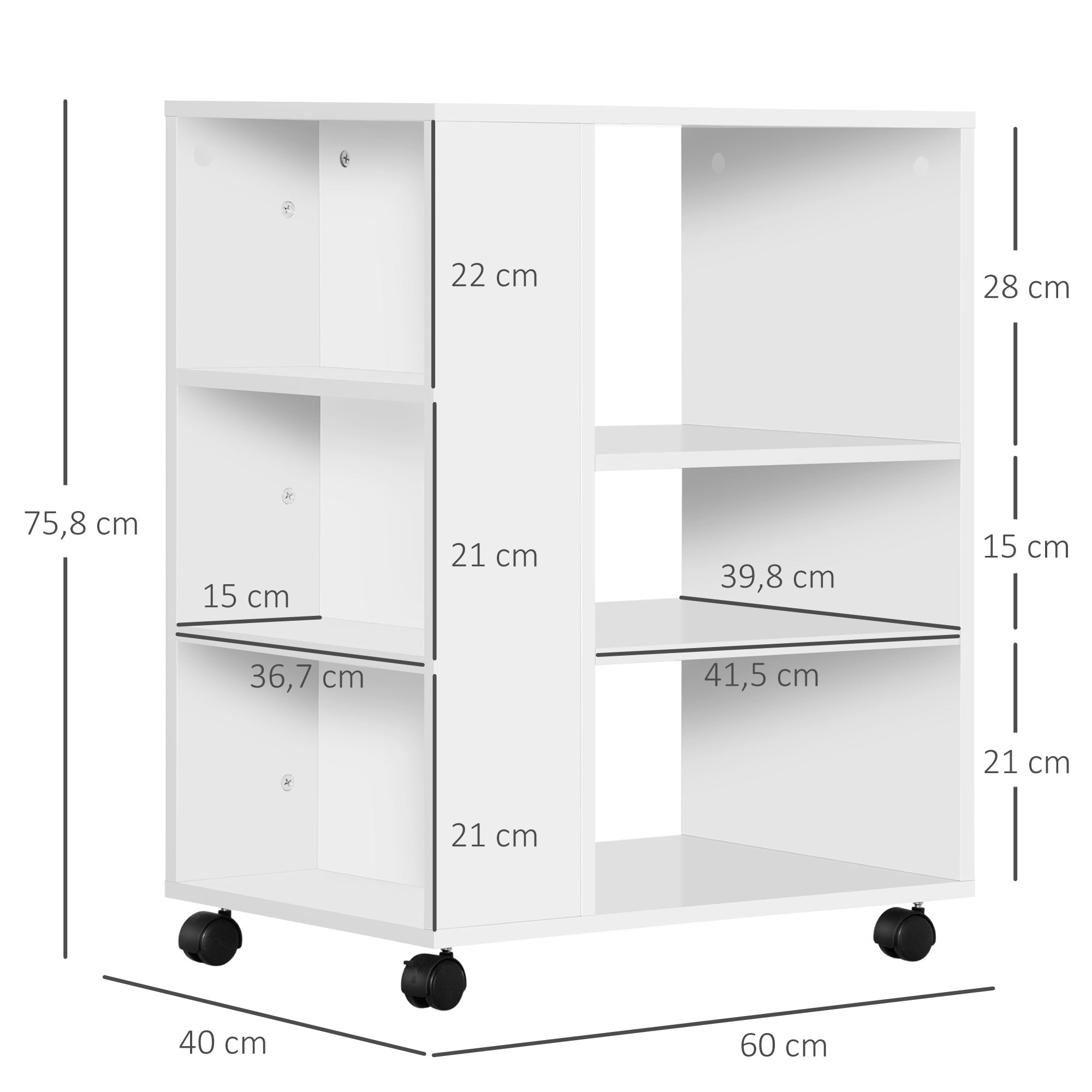 Armário para Impressora Móvel Auxiliar de Escritório Branco 60x40x75.8 cm