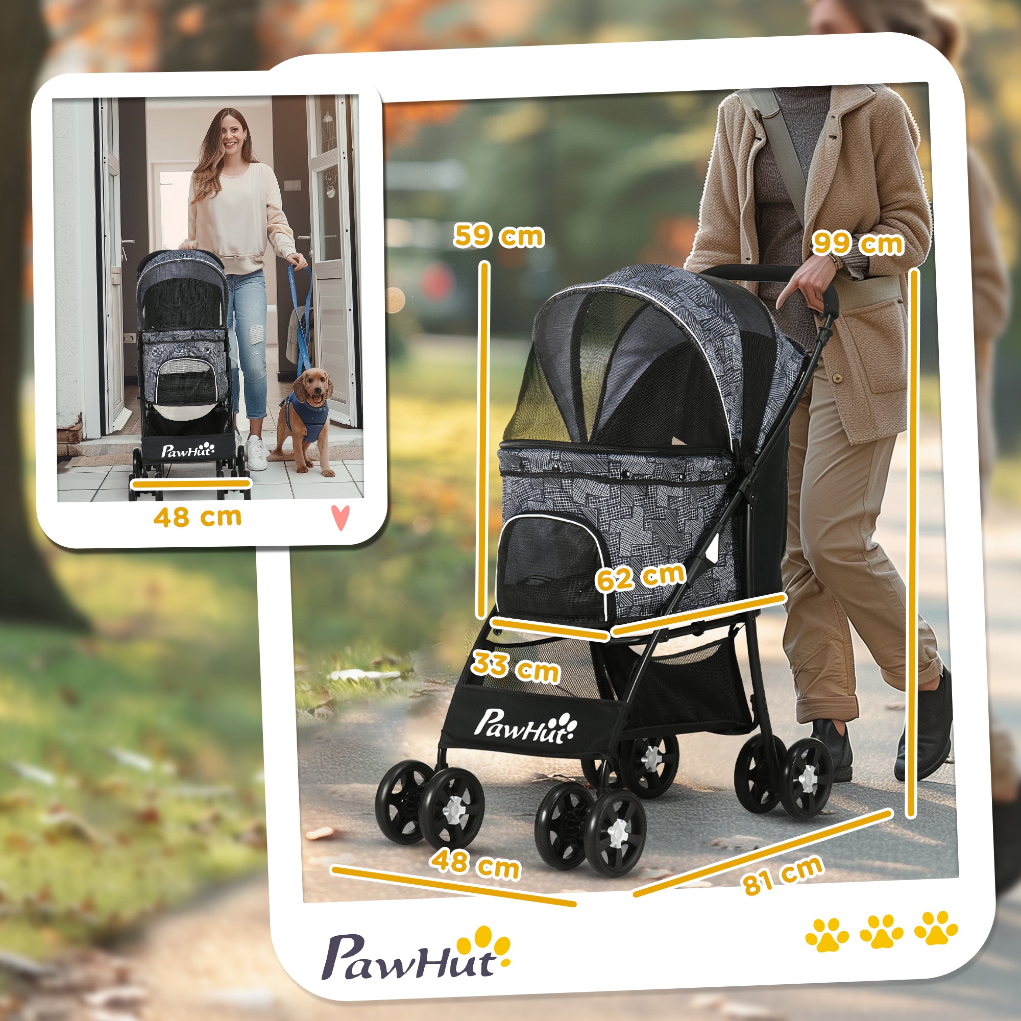 Carrinho para Cães Pequenos 81x48x99 cm Cinzento