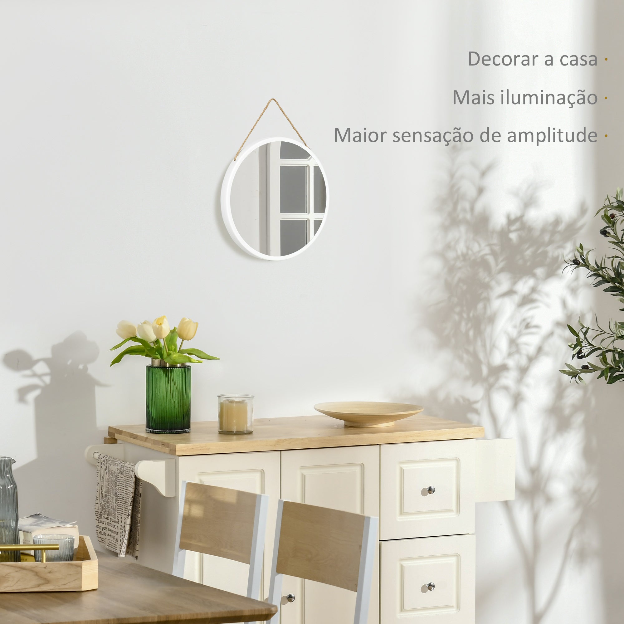Espelho Decorativo Redondo 30x30cm - Cor Branco