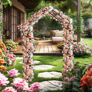 Pérgola de Jardim Moderna com Treliça de Múltiplos Travessões Laterais e 4 Estacas de Solo Elegante Topo em Forma de Telhado