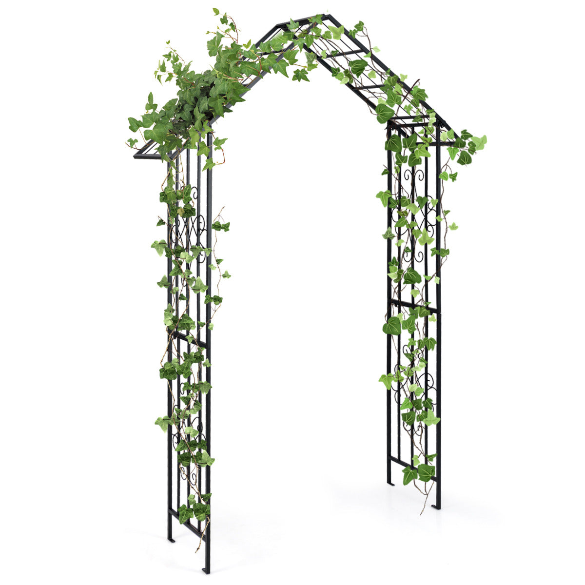 Pérgola de Jardim Moderna com Treliça de Múltiplos Travessões Laterais e 4 Estacas de Solo Elegante Topo em Forma de Telhado