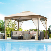 Pérgola de Pátio 365x300 cm com Paredes de Malha Estrutura de Metal Resistente Portas com Fecho de Correr - Caqui