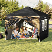 Tenda de Jardim 3 x 3 m com 4 Paredes Laterais Removíveis Inclui Bolsa com Rodas 8 Estacas 4 Âncoras Preto