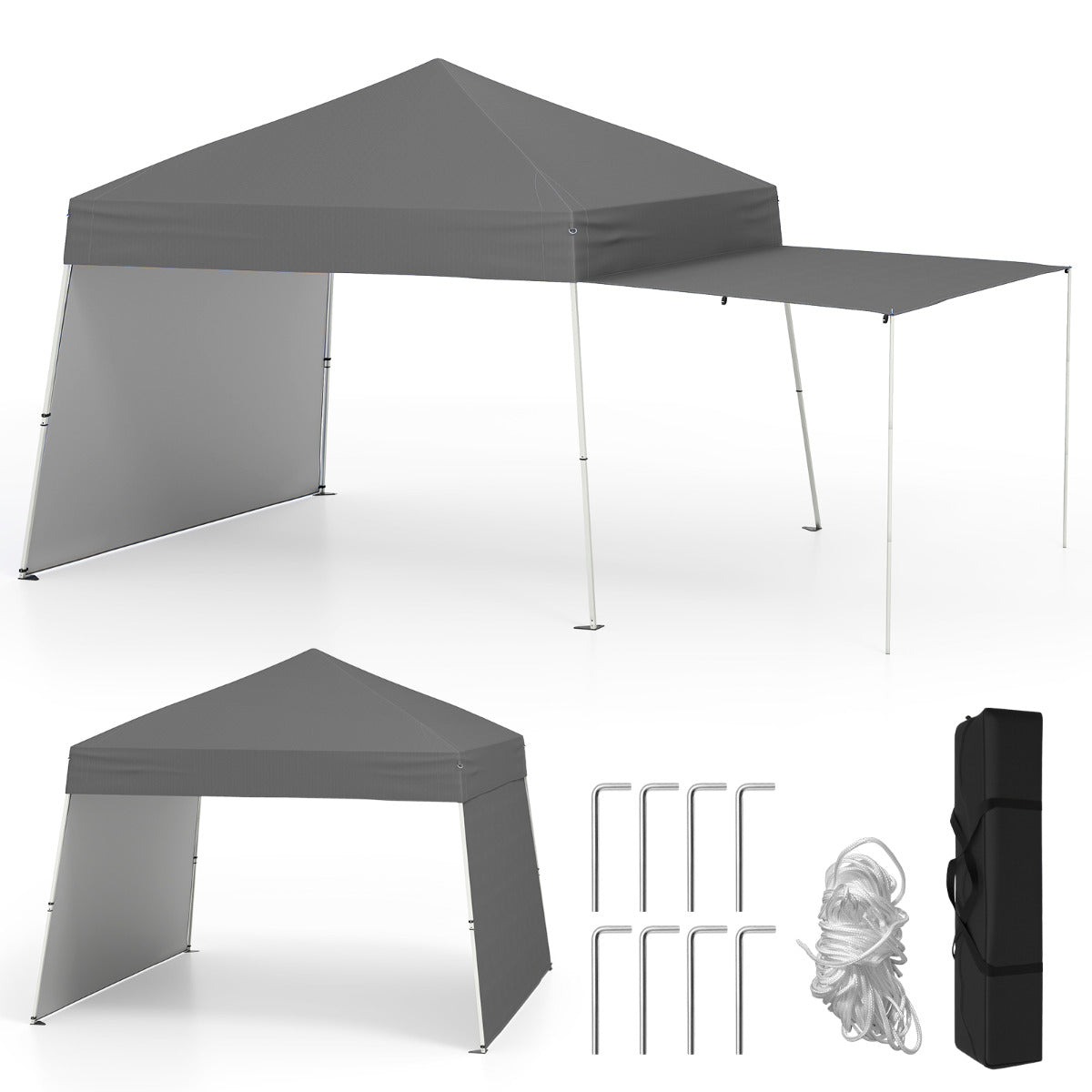 Pabellón Pop-up de 430 x 280 cm com 2 Paredes Laterais Convertíveis em Toldo para Camping - Cinzento
