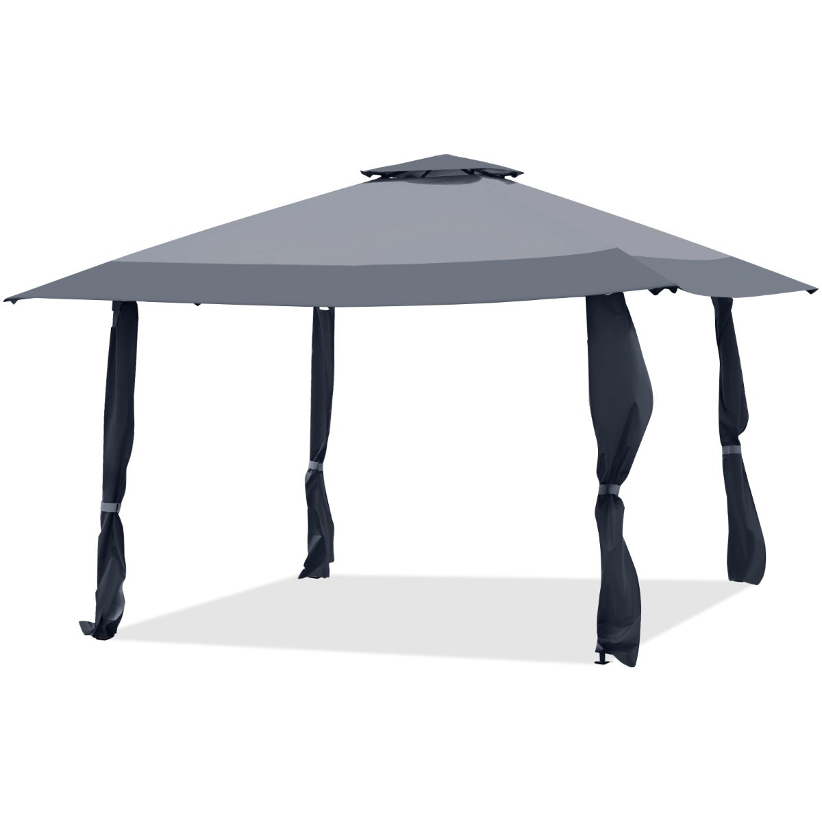 Gazebo Pabellón de 3 x 3 M con Techo de 2 Niveles en Tela Oxford - Marrón y Gris