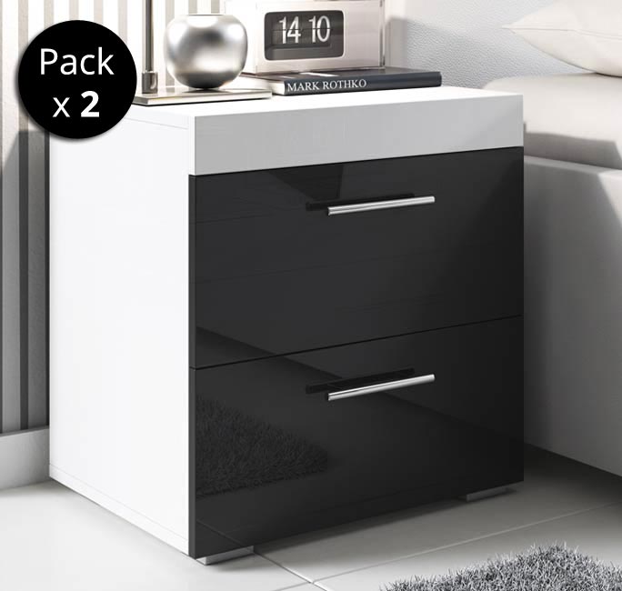 Pack de 2 mesas de cabeceira Cesar branco e preto