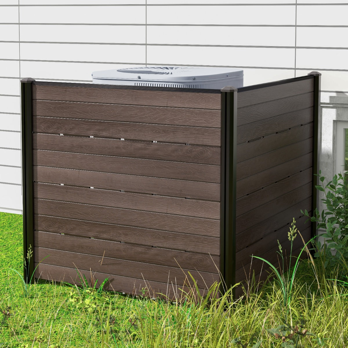 Valla de Privacidade para Exterior com 5 Estacas de Terra 2 Painéis de Valla de HDPE para Jardim Terraço 120 x 115 cm Castanho
