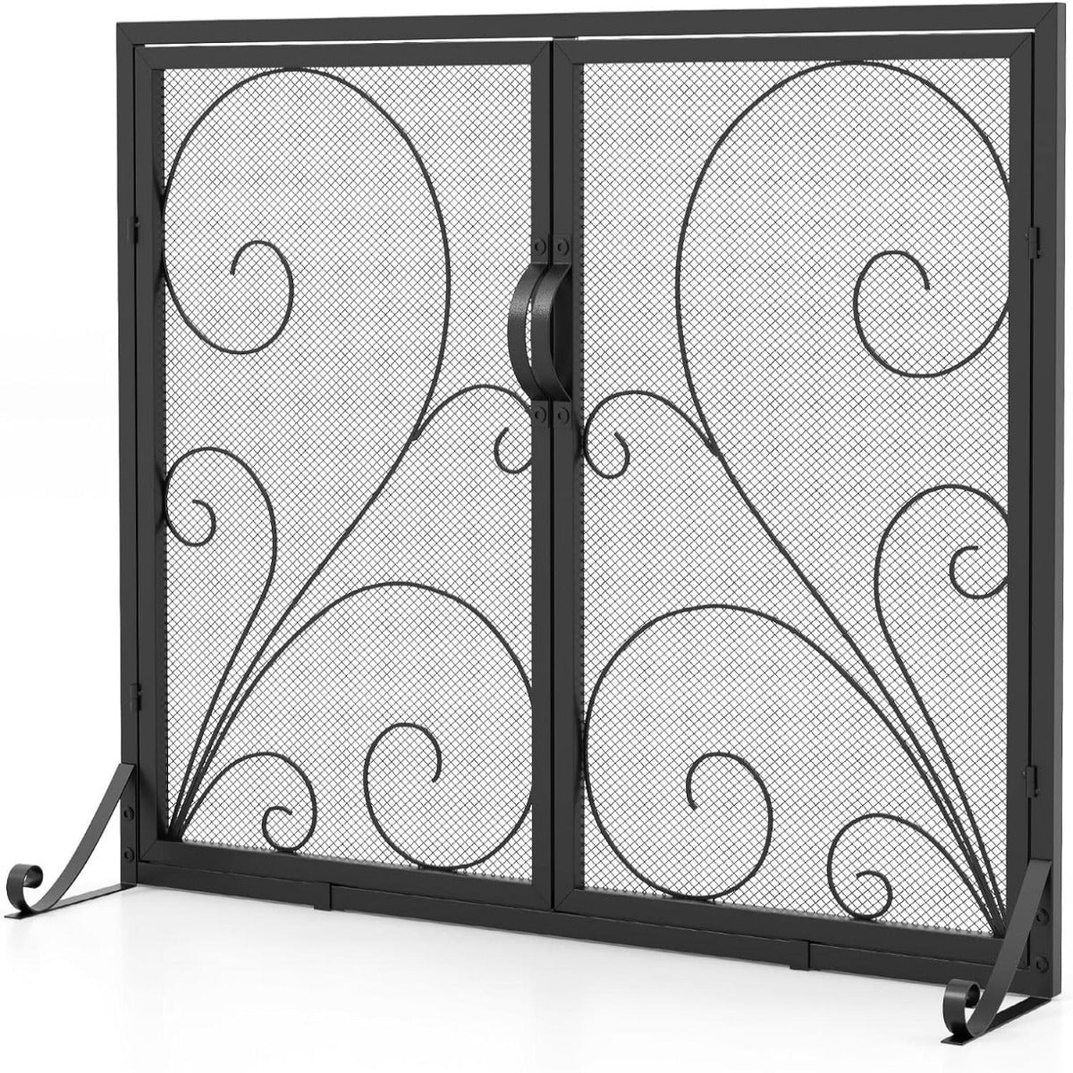 Ecrã Protetor de Lareira – 96 x 78 cm – Preto – Metal