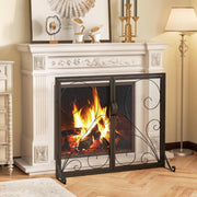 Ecrã Protetor de Lareira – 96 x 78 cm – Preto – Metal