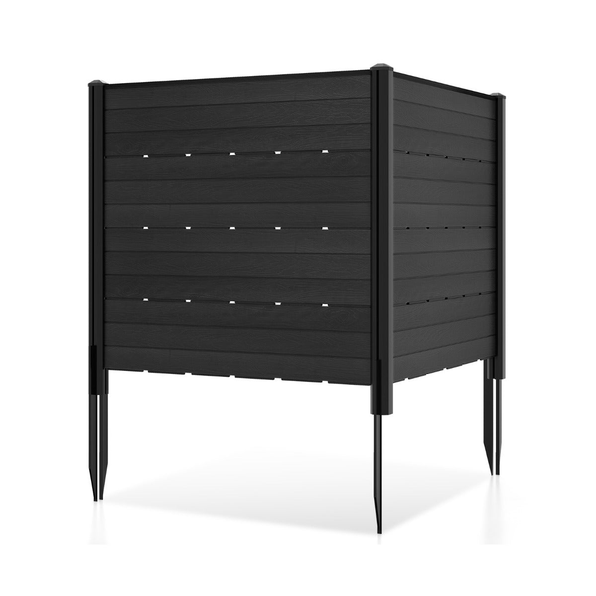 Painel de Privacidade para Exteriores de 120 x 115 cm com 5 Estacas de Terra 2 Painéis de Cerca em HDPE Preto