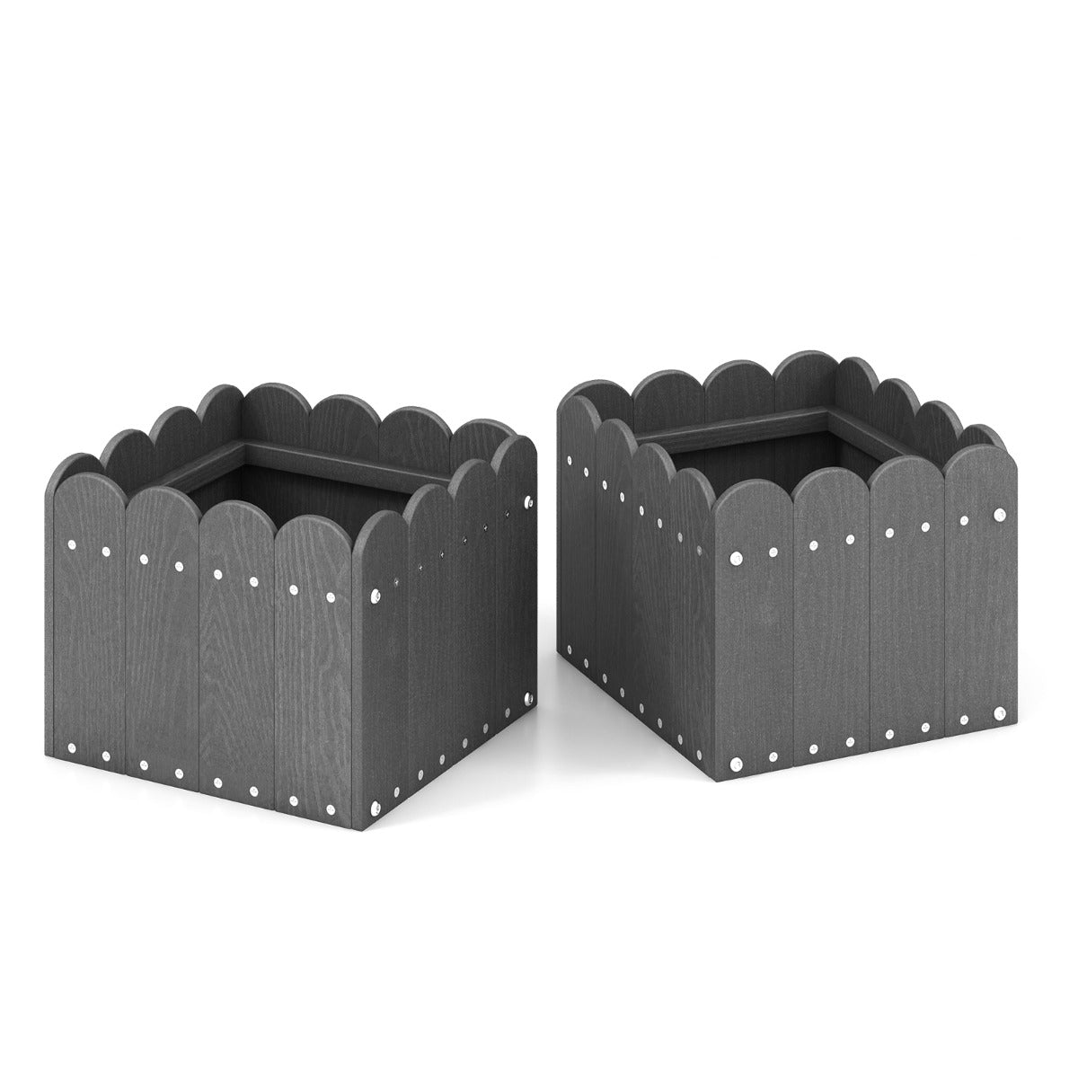 Conjunto de 2 Jardinheiras Quadradas em HDPE Resistente às Intempéries com Furos de Drenagem para Varanda ou Terraço 32 x 30 x 25 cm Cinza
