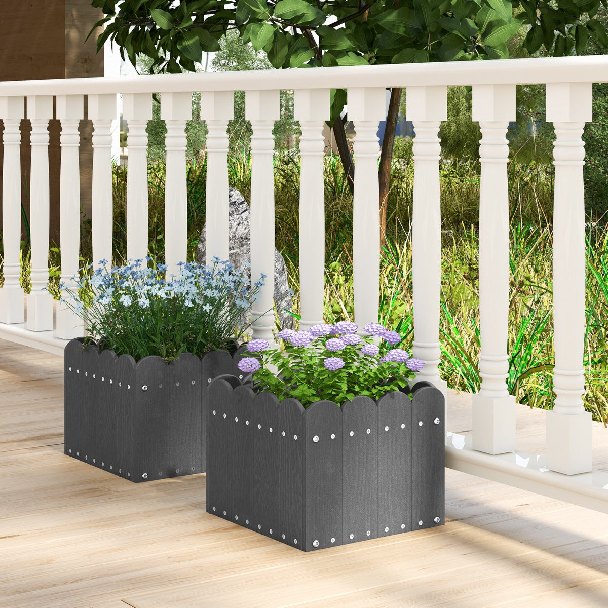 Conjunto de 2 Jardinheiras Quadradas em HDPE Resistente às Intempéries com Furos de Drenagem para Varanda ou Terraço 32 x 30 x 25 cm Cinza