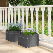 Conjunto de 2 Jardinheiras Quadradas em HDPE Resistente às Intempéries com Furos de Drenagem para Varanda ou Terraço 32 x 30 x 25 cm Cinza