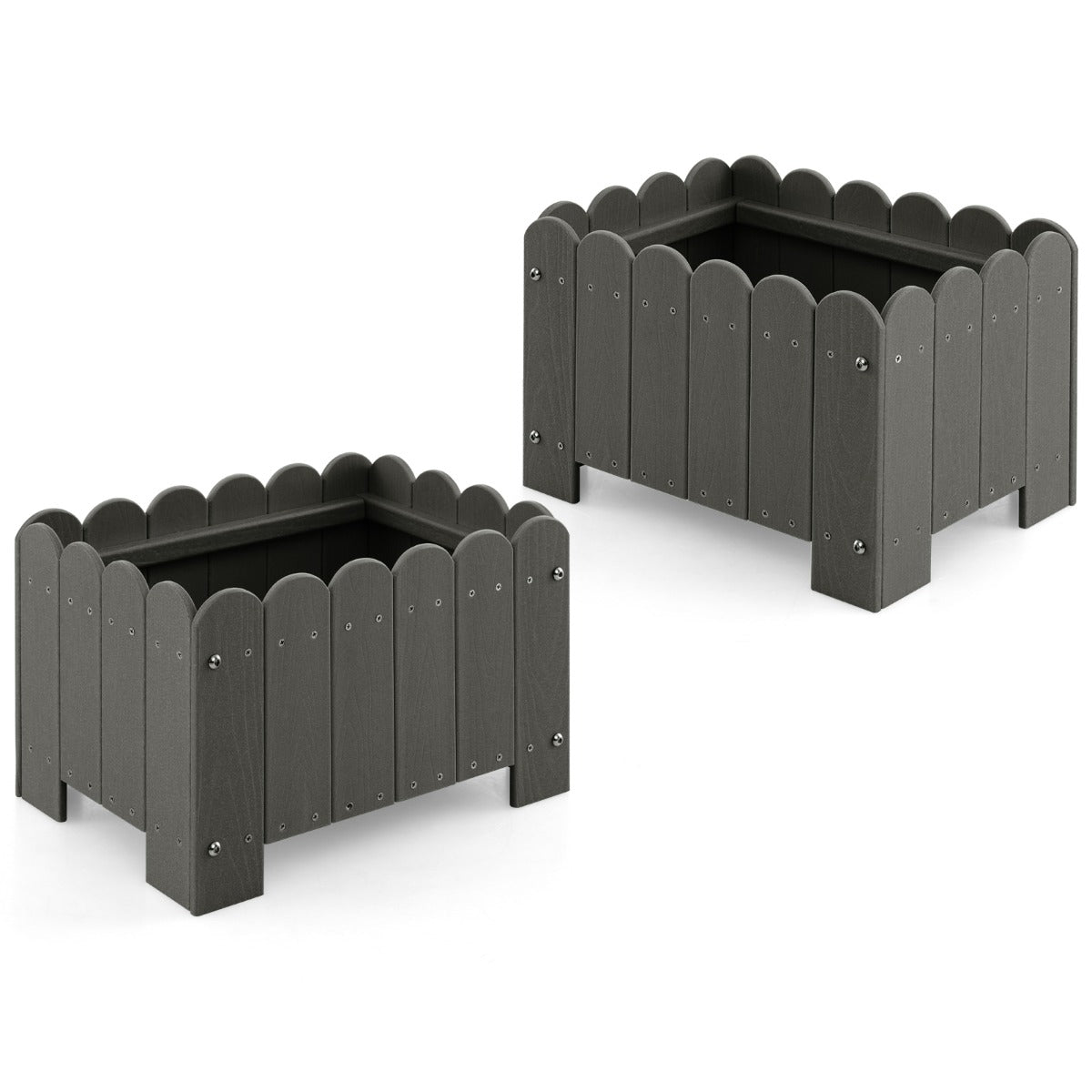 Conjunto de 2 Jardinheiras Quadradas em HDPE Resistente às Intempéries com Furos de Drenagem para Varanda ou Terraço 45 x 32 x 30 cm Cinzento