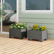 Conjunto de 2 Jardinheiras Quadradas em HDPE Resistente às Intempéries com Furos de Drenagem para Varanda ou Terraço 45 x 32 x 30 cm Cinzento