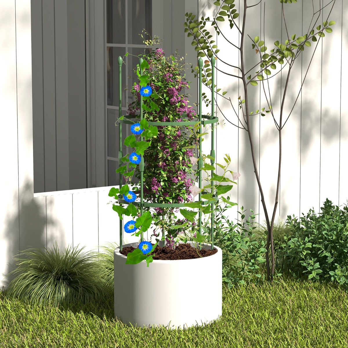 Conjunto de 3 Treliças de 102 cm para Jardim Suportes Ajustáveis de Alta Resistência para Plantas Trepadeiras com Grampos e Laços Verde