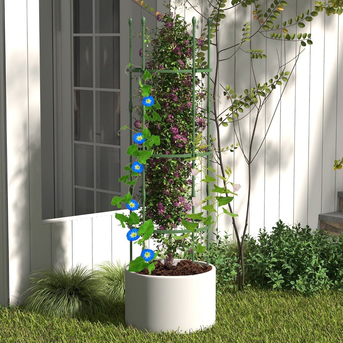 Conjunto de 3 Treliças de 154 cm para Jardim - Suportes Ajustáveis de Alta Resistência para Plantas Trepadeiras com Grampos e Laços Verde