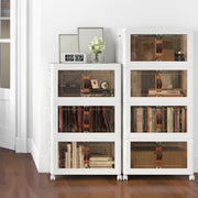Conjunto de 3 Recipientes Empilháveis com Portas, Rodas Bloqueáveis e Tampas Dobráveis em PP para Quarto Branco 49,5 x 31,5 x 86 cm